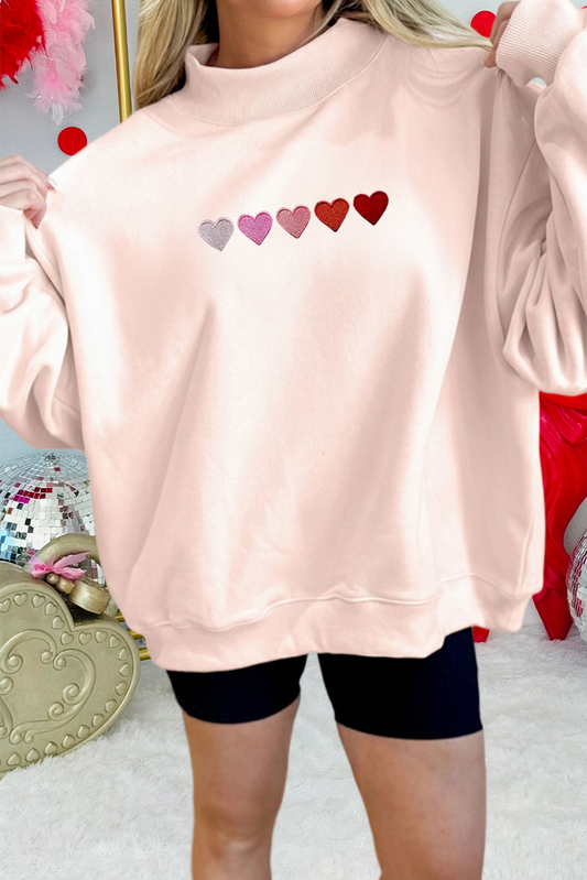 Embroidered Hearts Graphic Mock Neck Sweatshirt (S-Xl)