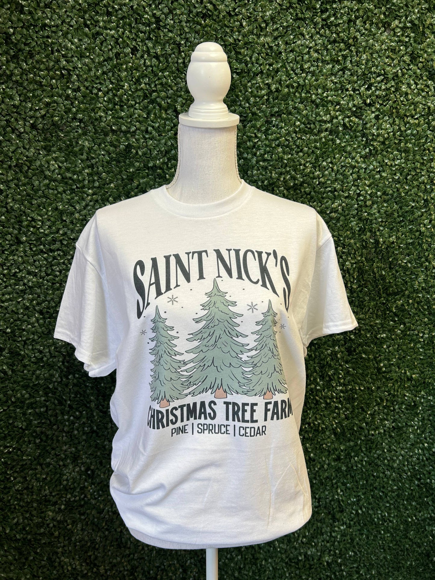 Saint Nick’S Christmas Tree Farm On White Tee