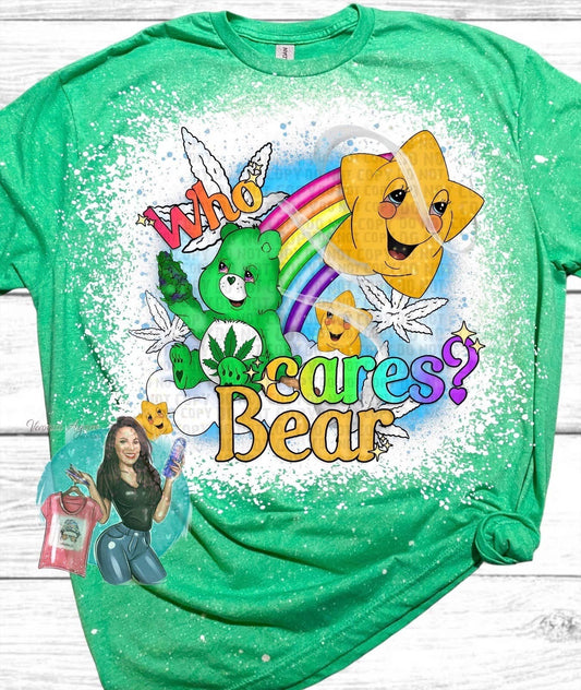 Who Cares Bear Bleached Tee - Funny 90's Sarcastic Shirt