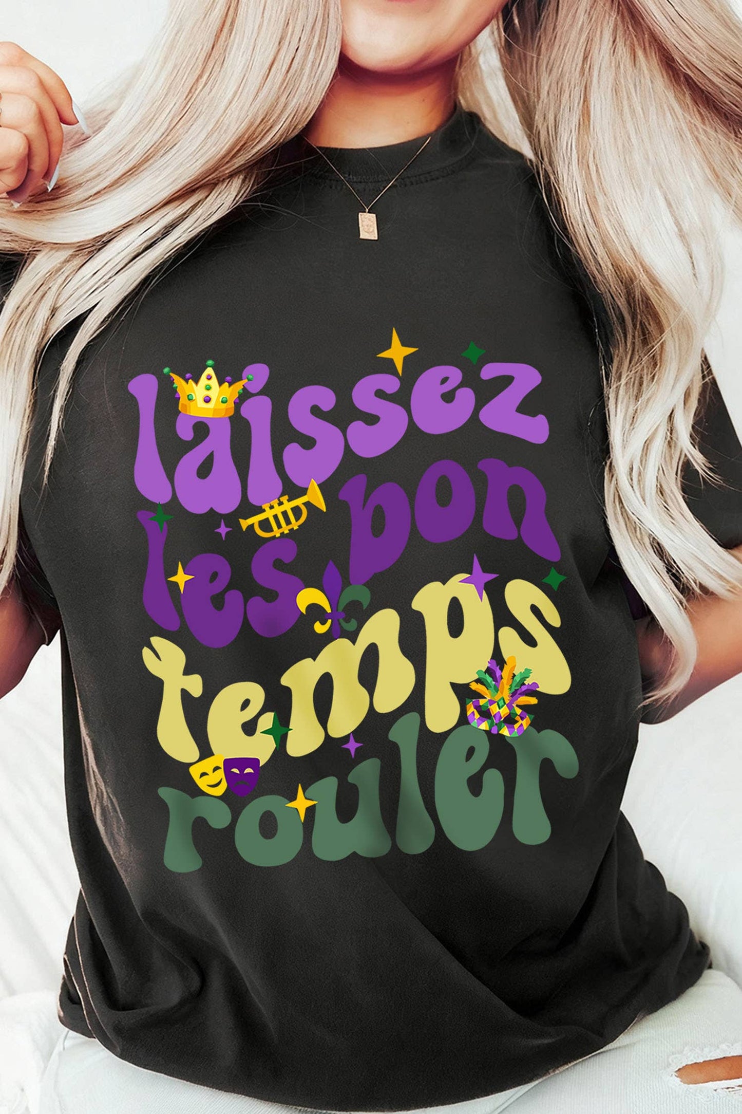 Laissez Lesbon Temps Rouler Graphic Mardi Gras Tee (S-2XL)