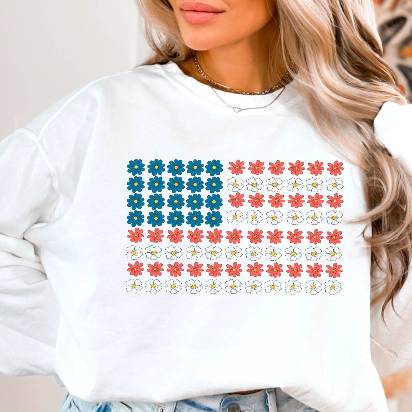 Floral American Flag | July 4th Patriotic Sweatshirt