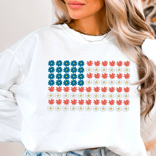 Floral American Flag | July 4th Patriotic Sweatshirt