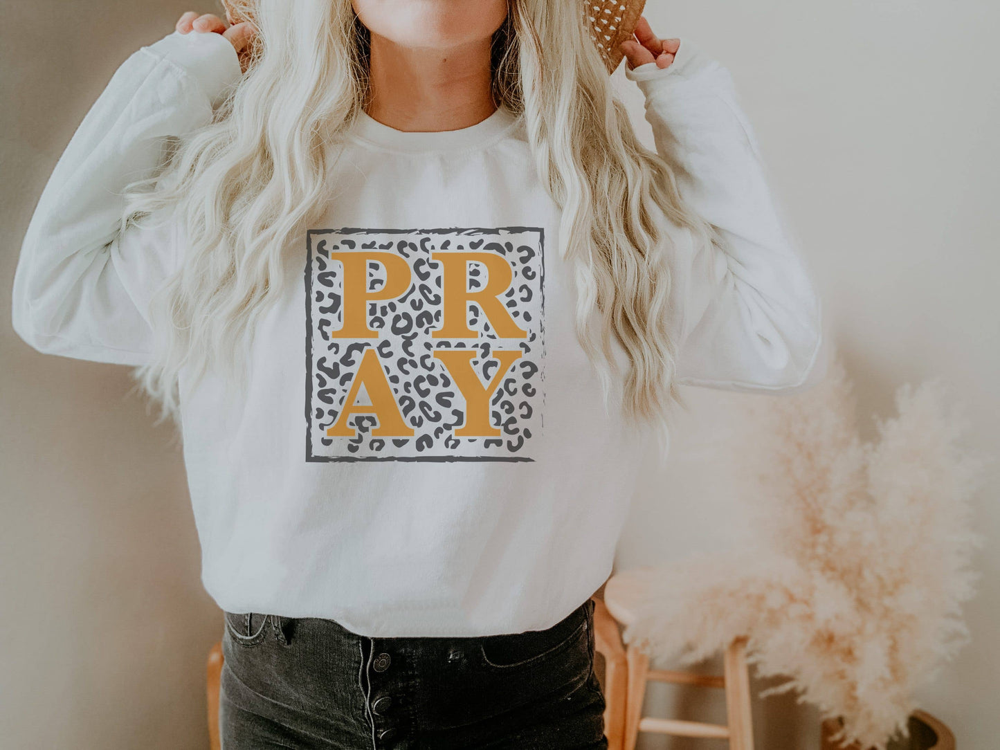 Leopard Pray Crew Neck Sweatshirt