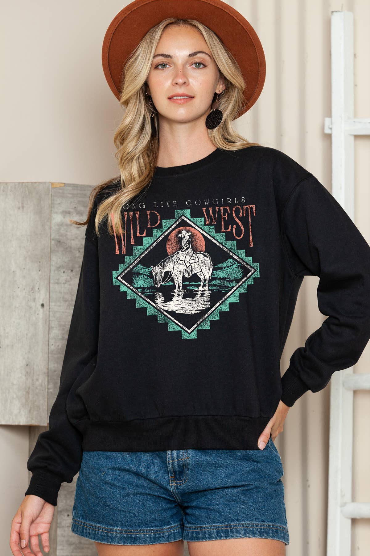 Women Wild West Graphic Print Solid Sweater