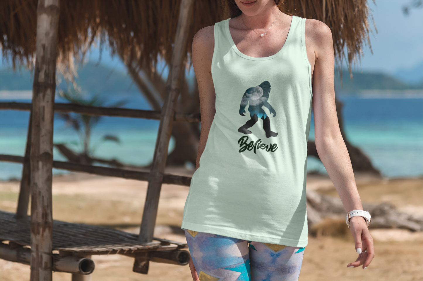 Bigfoot Believe Silhouette Ladies Tank Top