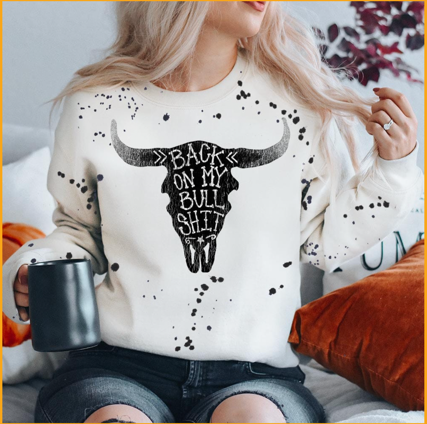 Back On My Bs- White Sweatshirt Black Splatter