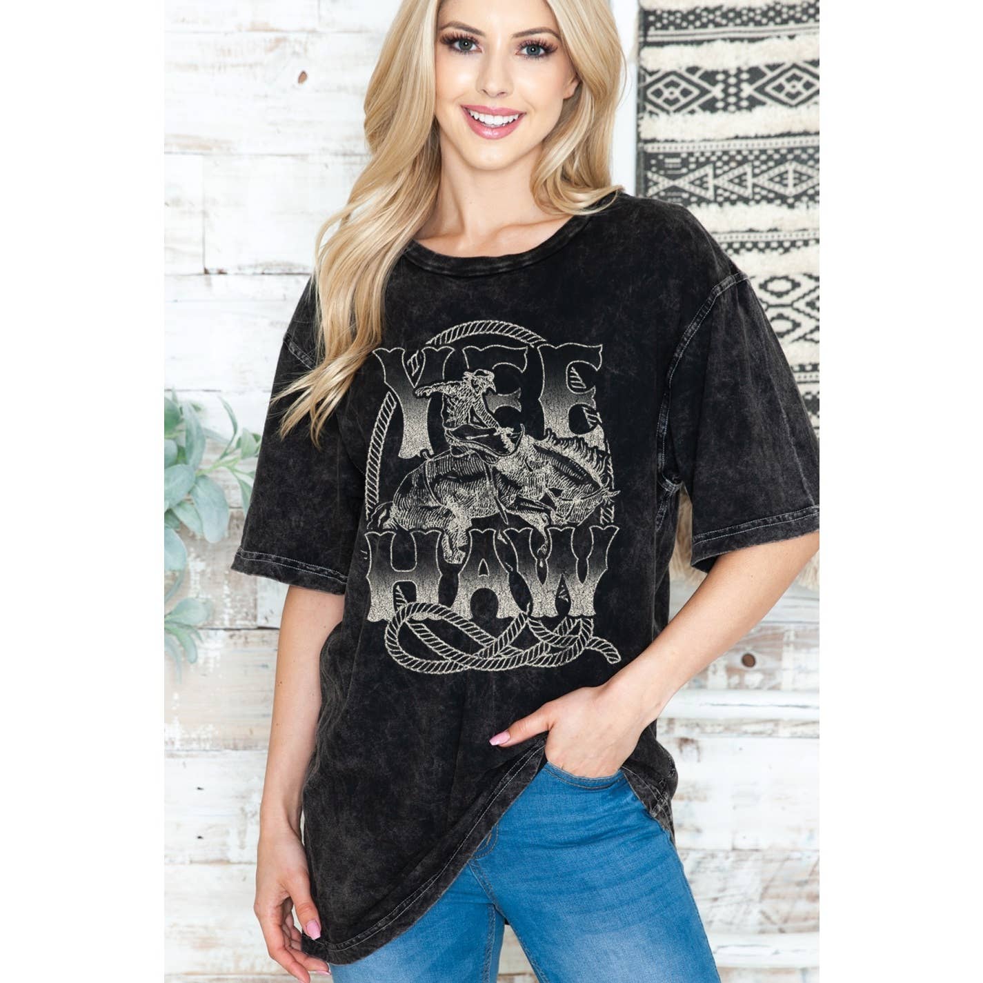Yee Haw Unisex Oversized Mineral Wash T-Shirt