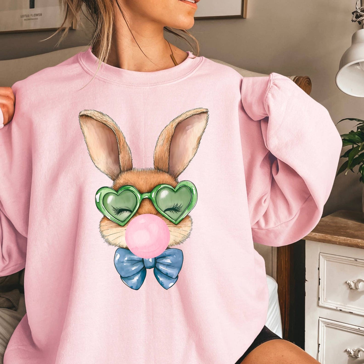 Trendy Bubblegum Easter Bunny Graphic Sweatshirt