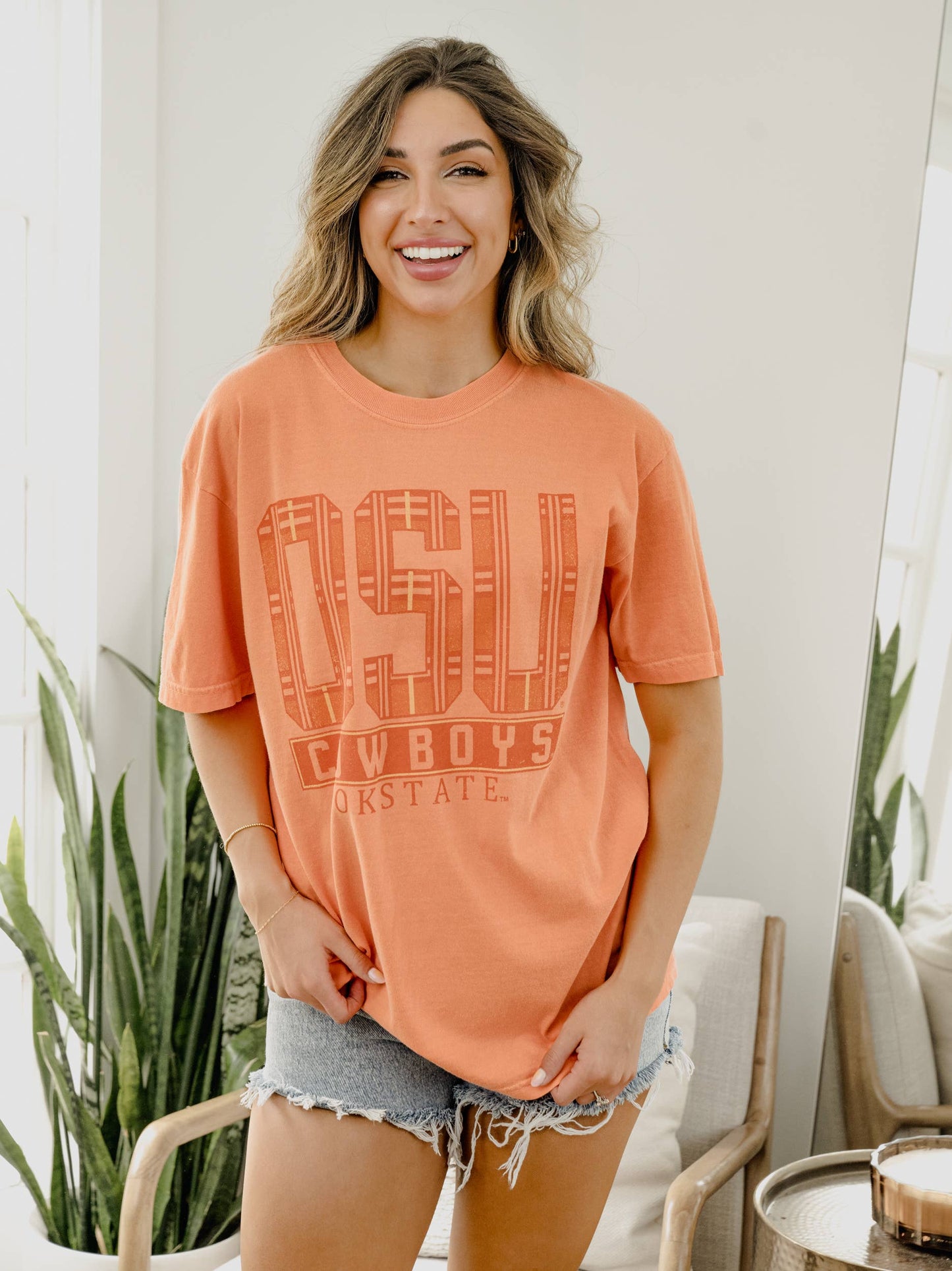 Osu Cowboys Preppy Plaid Orange Comfort Colors Tee
