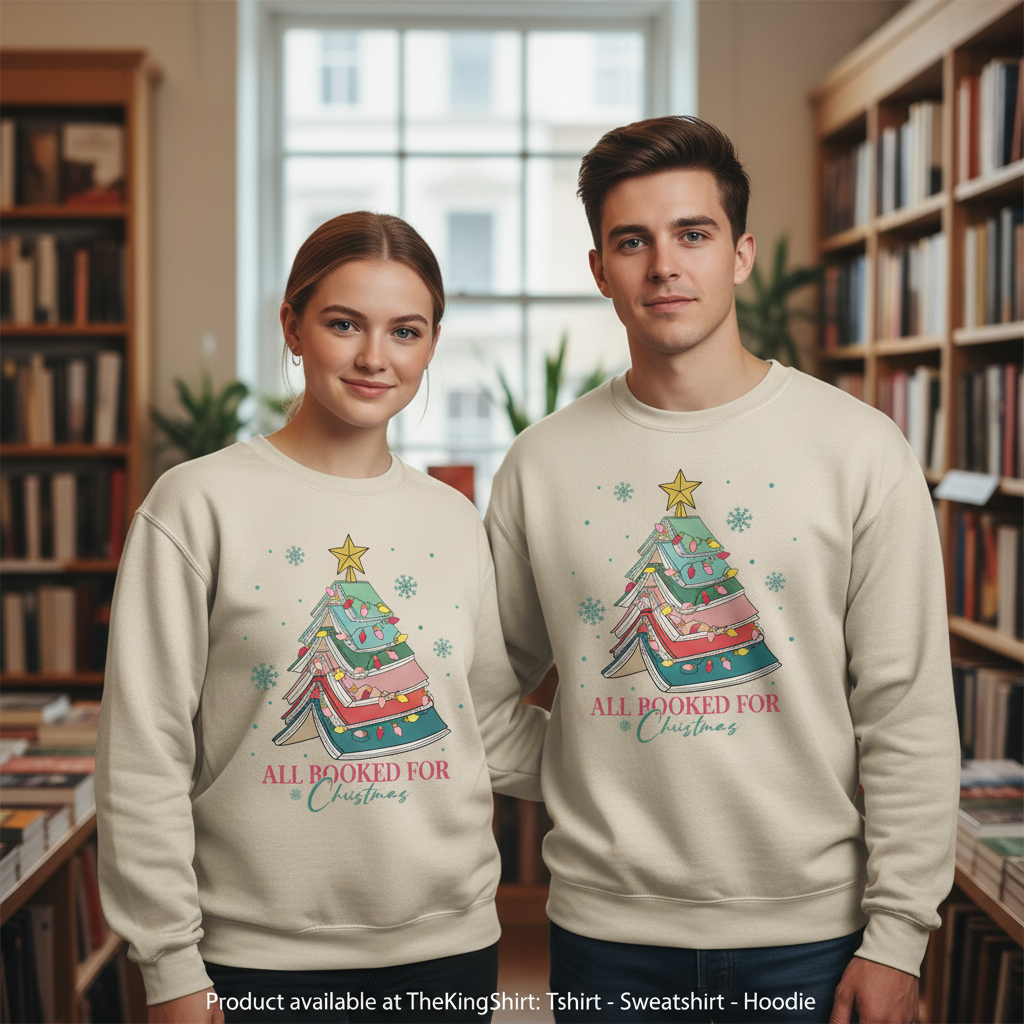 Booked For Christmas Sweatshirt - Teacher & Librarian Gift