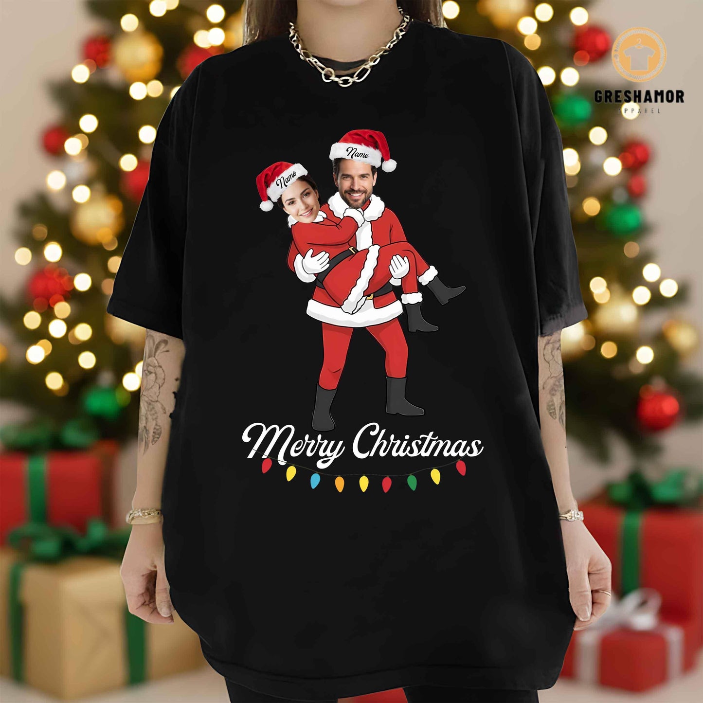 Personalized Santa Matching Tee Christmas Couple Shirt