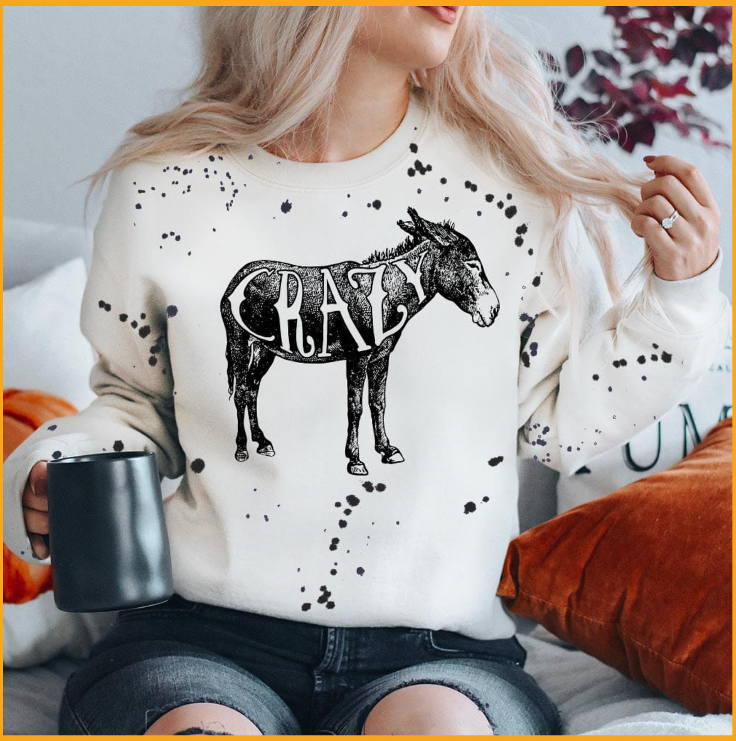 Crazy Ass - White Sweatshirt Black Splatter