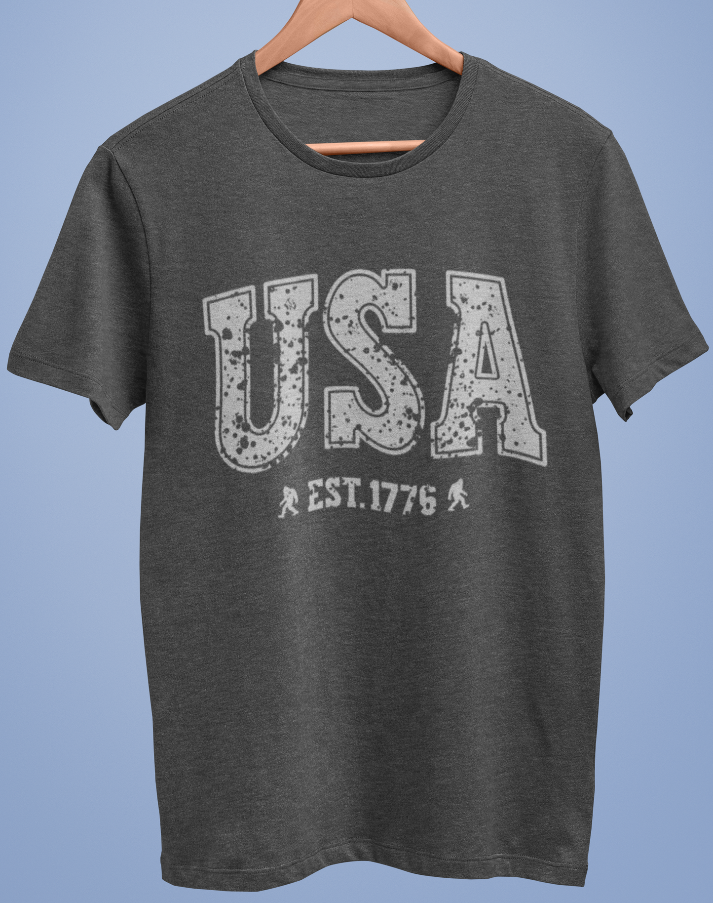 Distressed USA 1776 Bigfoot Shirt - Graphite Heather