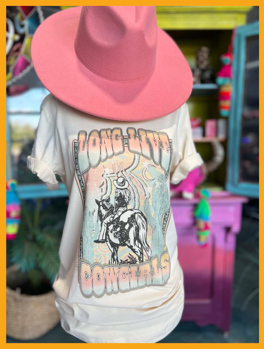 1027A Long Live the Cowgirls Western Cream Graphic Tee