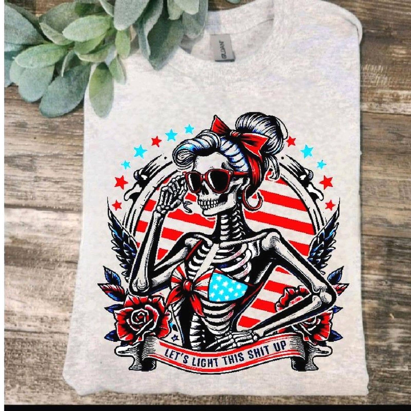 Funny July 4th Shirt - Lets Light This Up Cute Skull Trend