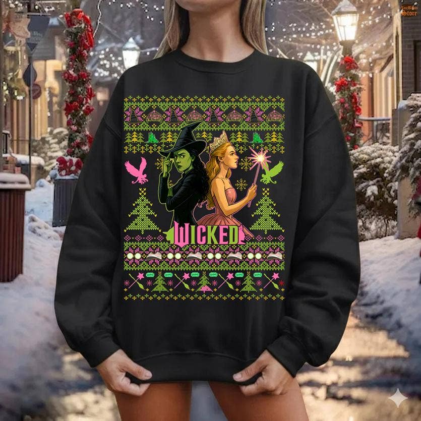 Wicked Christmas Glinda Elphaba Tee, Wizard of oz Xmas