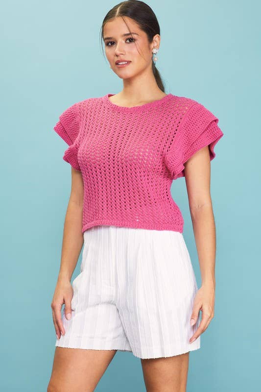 Flutter Sleeve Crochet Sweater
