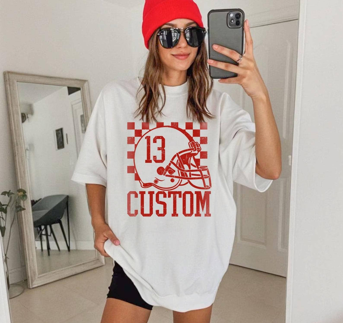 Custom Checkered Football Name and Number Tshirt