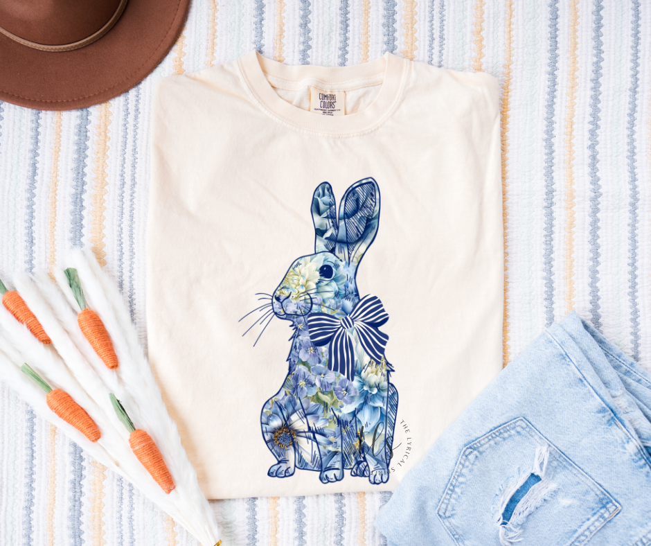Exclusive Blue Floral Rabbit Easter T-Shirt