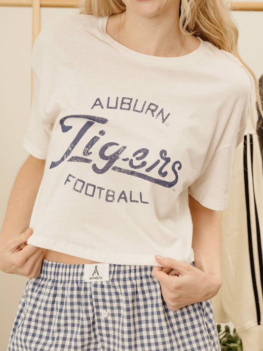Auburn Tigers Football Stencil Off White Cropped Tee