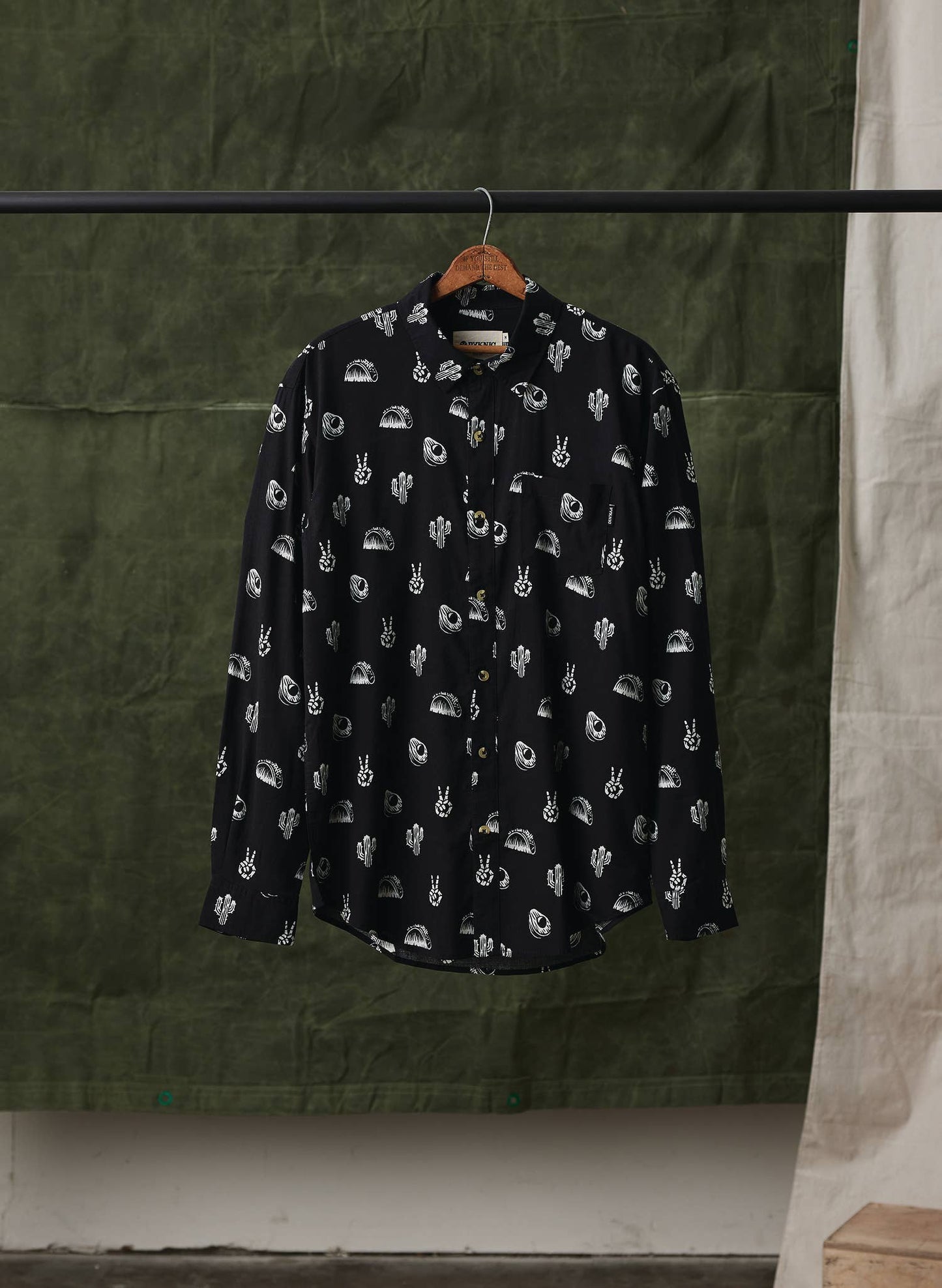 No Problemo Long Sleeve Button Up Taco Cactus Avocado Shirt