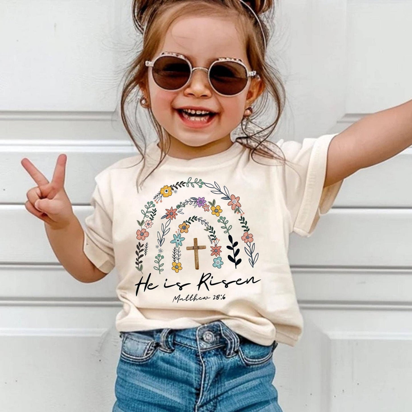 Easter Jesus Rainbow Shirt For Girls - He Is Risen