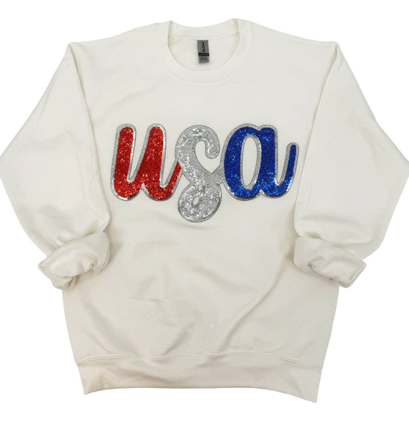 SW-6723 USA Sequin Sweatshirt White