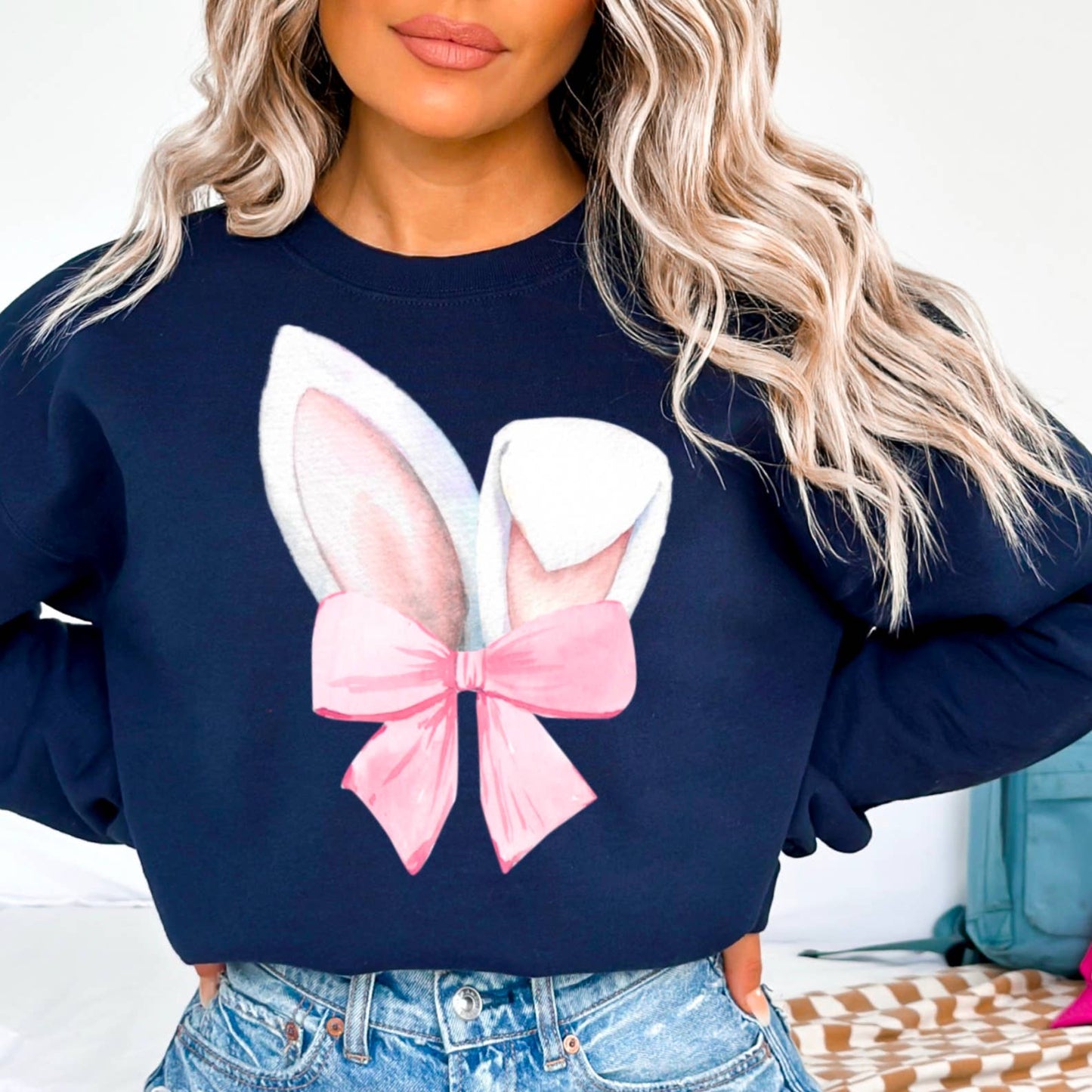 Coquette Bow Easter Bunny Ears  Graphic Sweatshirt