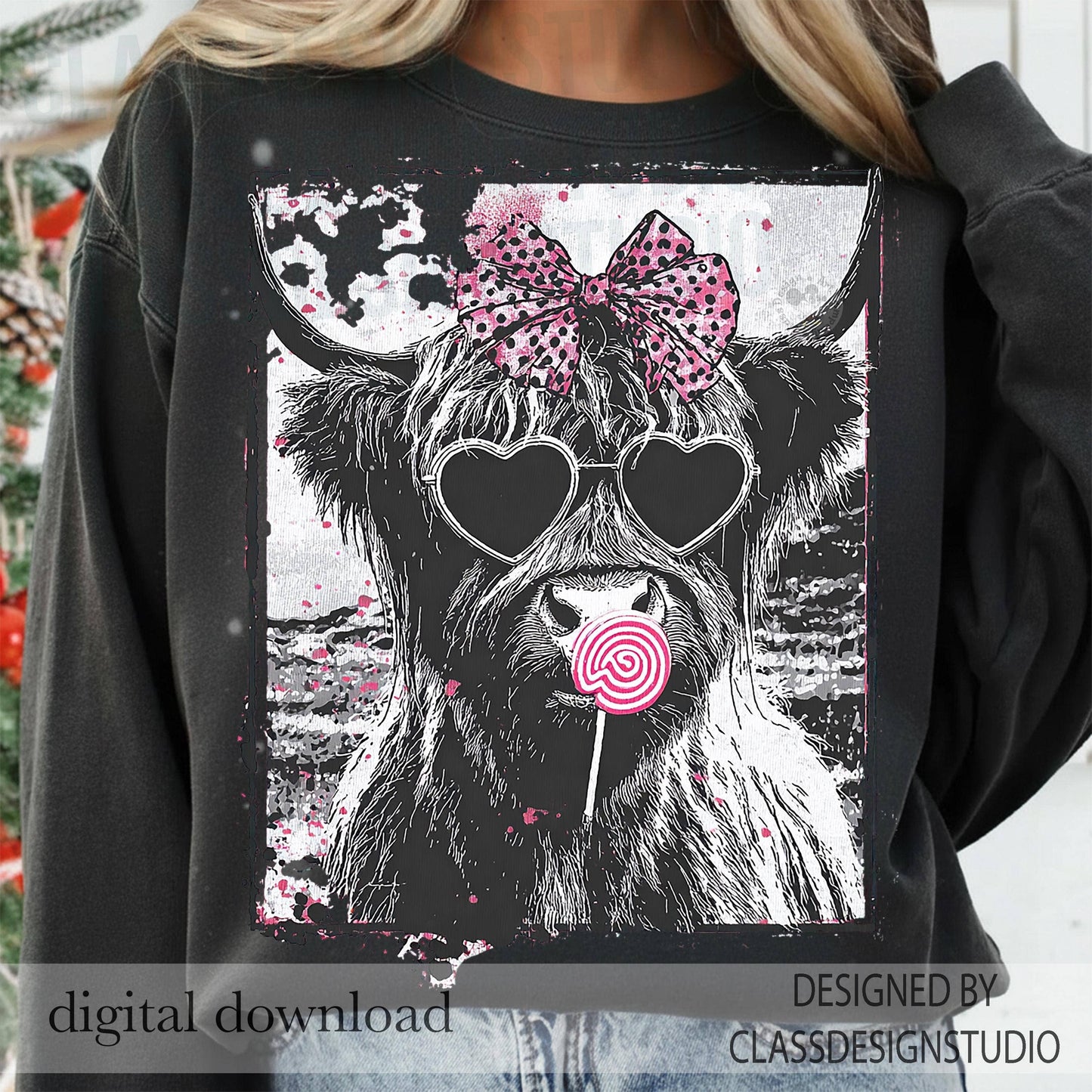 Vintage Valentine Highland Cow Print Tee