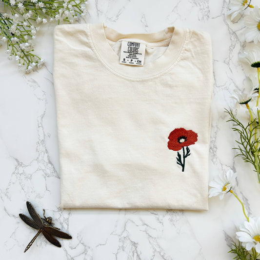 Embroidered Poppy Flower Women's Boxy Tshirt