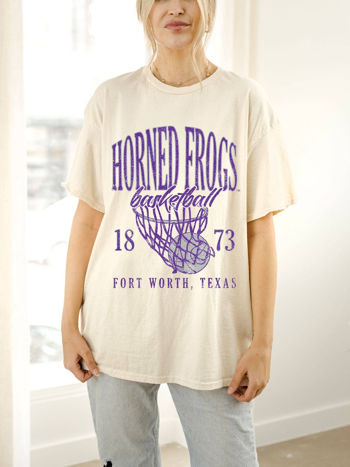 Tcu Horned Frogs Big Basketball Off White Thrifted Tee