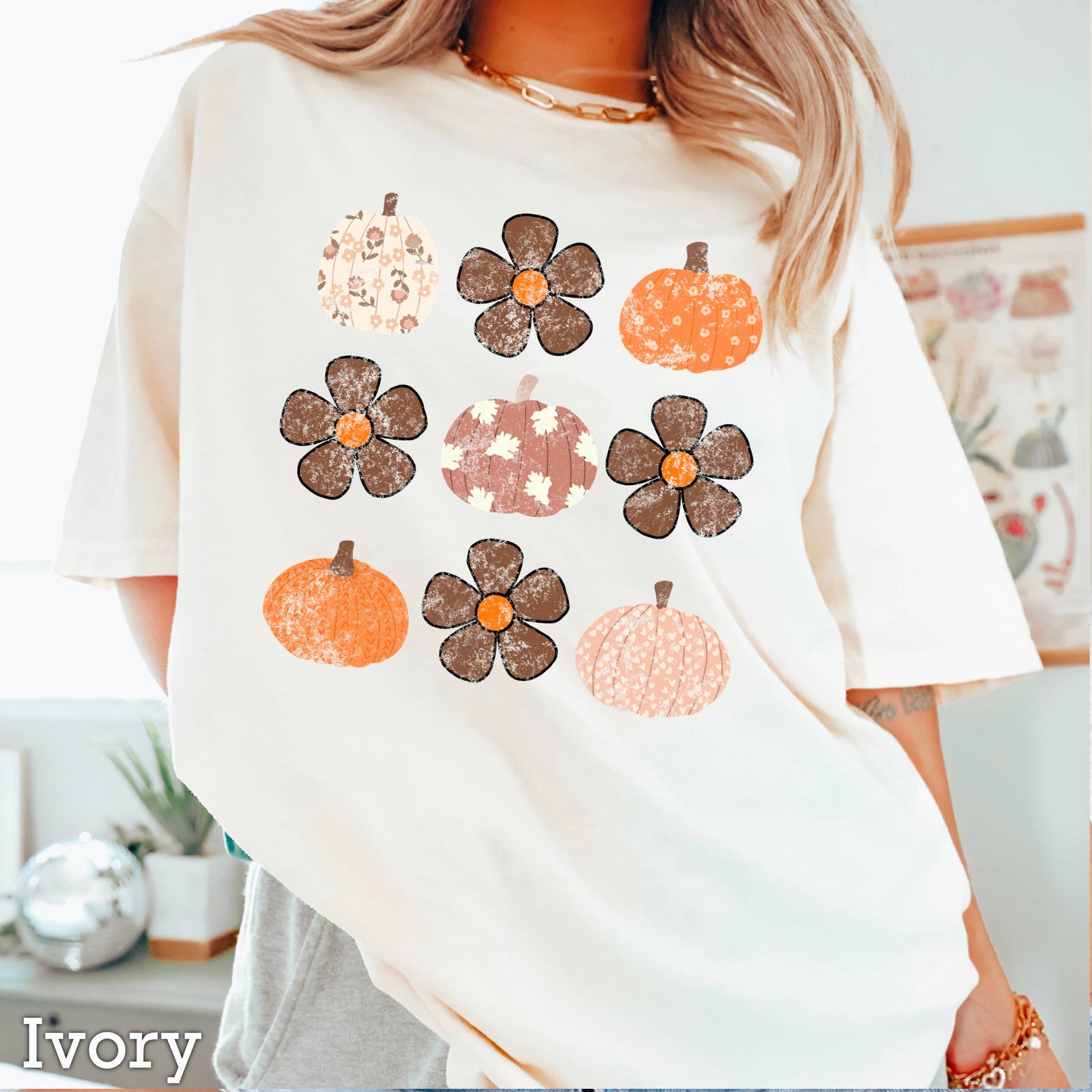 Fall Floral Pumpkins Fall Graphic Shirt | Comfort Color