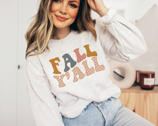 Fall Yall Checker Crew Neck Sweatshirt