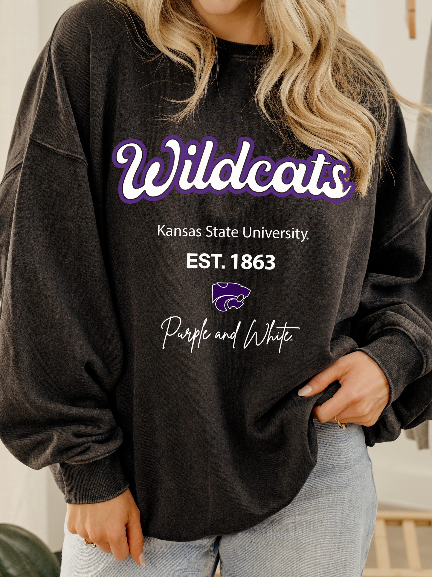 Ksu Wildcats Letterman Charcoal Chrome Sweatshirt