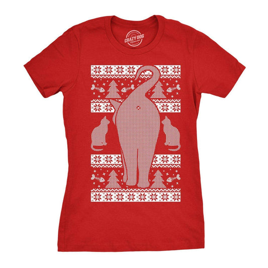 Festive Feline Butt Women's Tshirt Christmas Graphic Tee