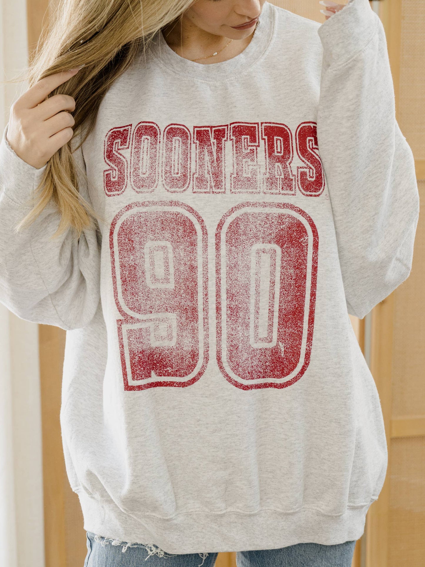 Ou Sooners Player Gray Thrifted Sweatshirt