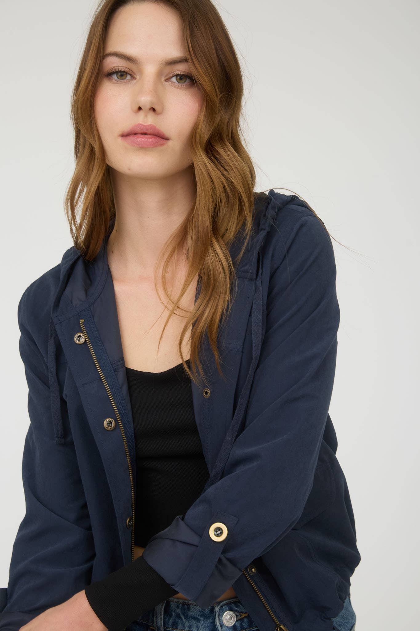 Snap Button Zip Up Hooded Jacket