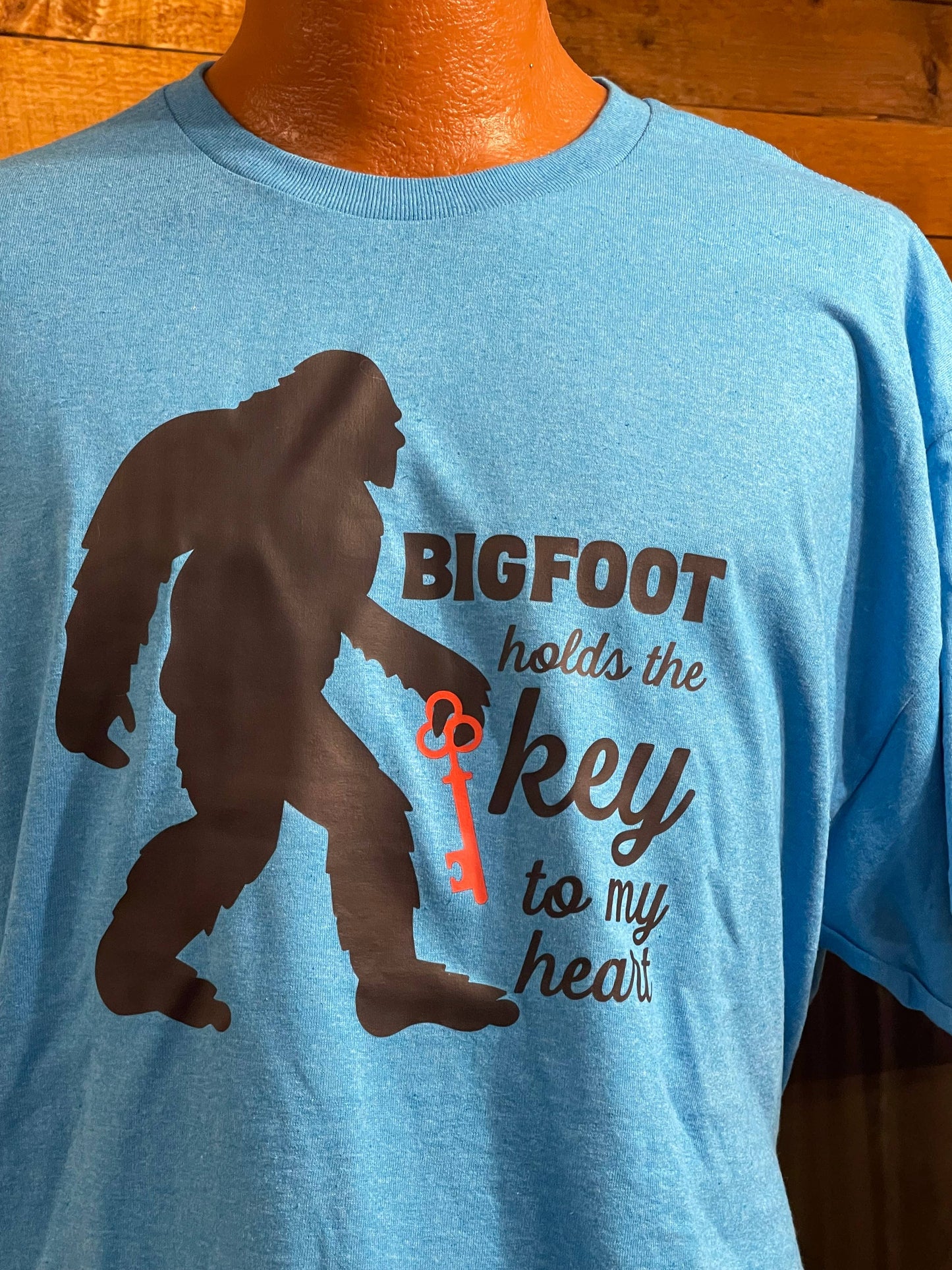 Bigfoot Key To My Heart Valentines Day T-Shirt (Blue)
