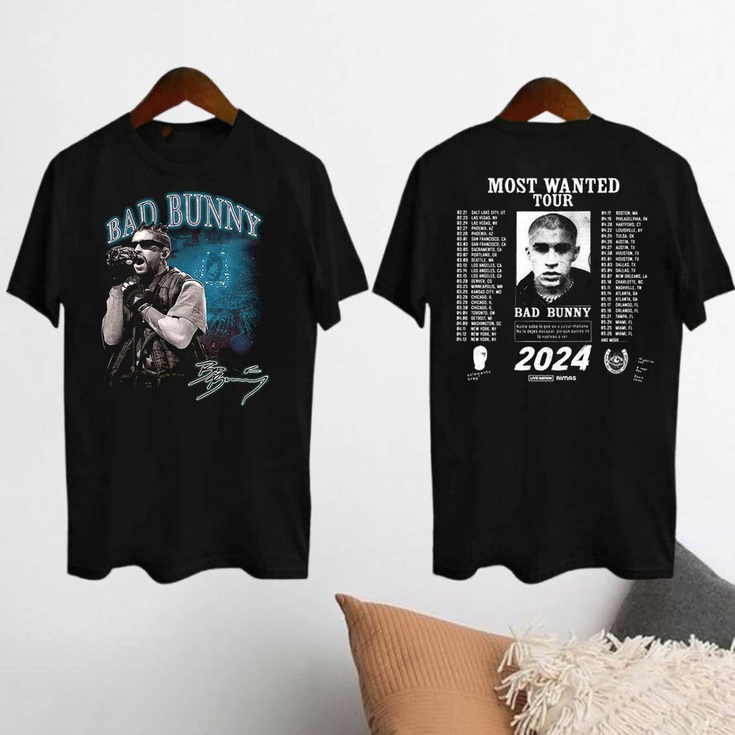 Bad Bunny 2024 Most Wanted Tour Concert T-Shirt Tour Dates