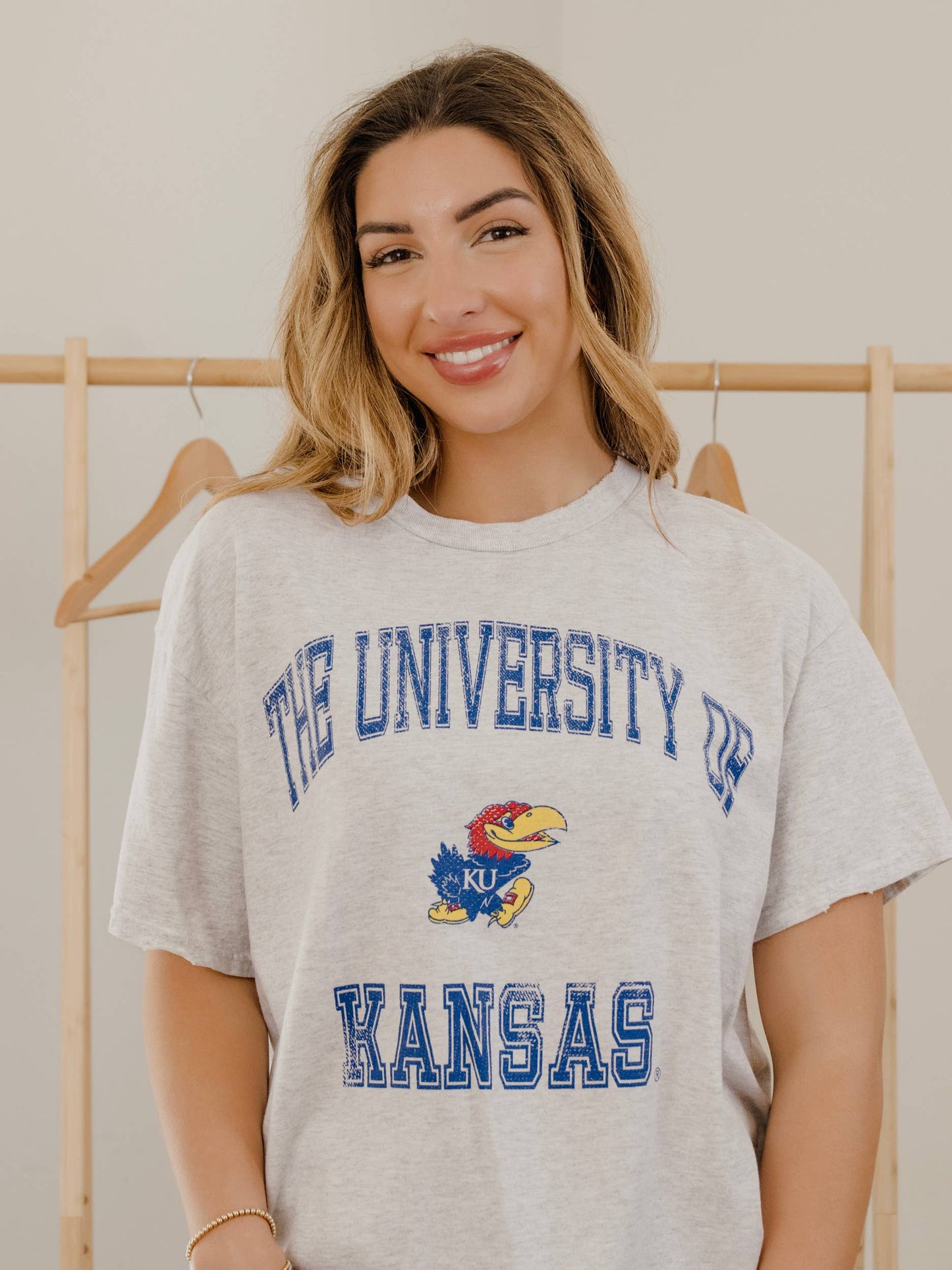 Ku Jayhawks Vintage Sport Ash Gray Thrifted Tee