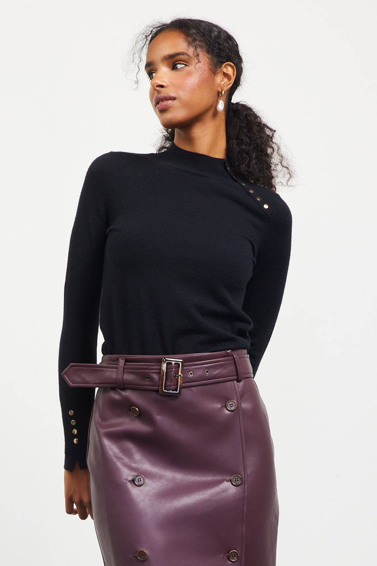 Mock Neck Sweater with Button Detail