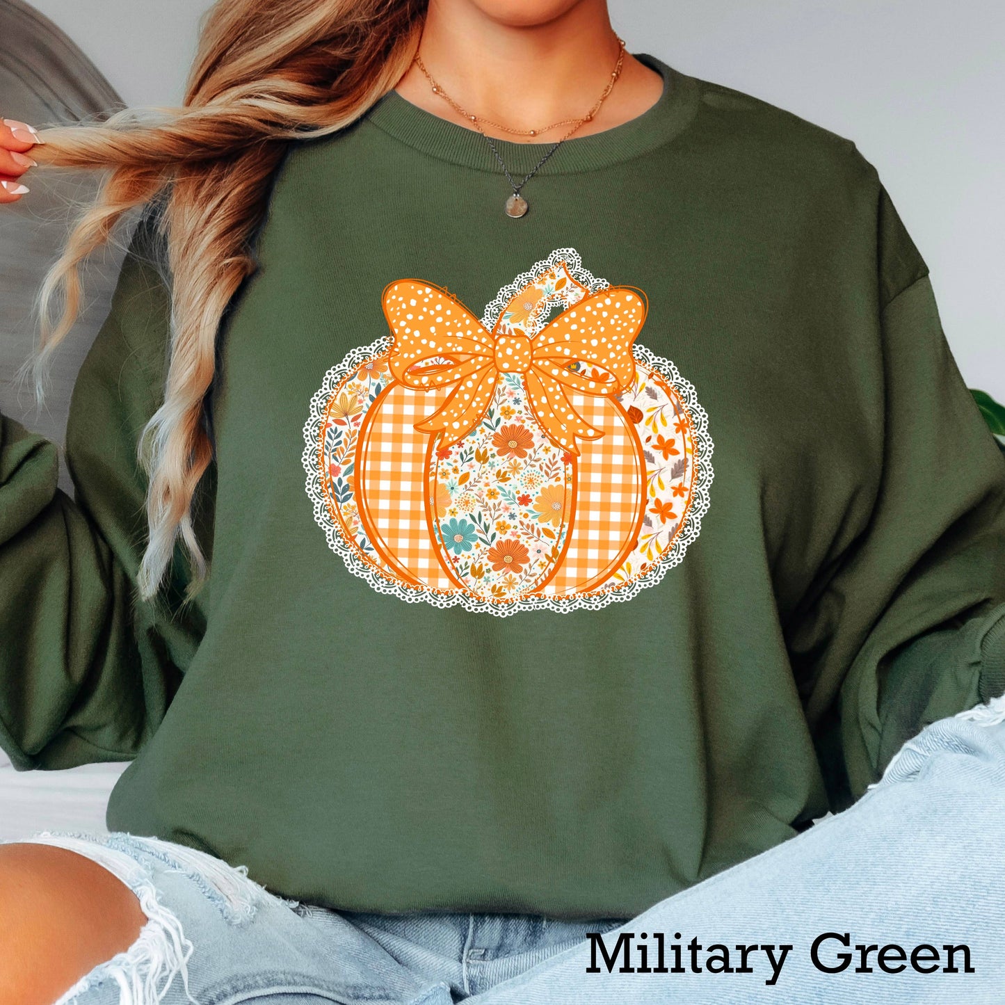 Lace Floral Pumpkin Women’S Fall Long Sleeve Shirt | Gildan