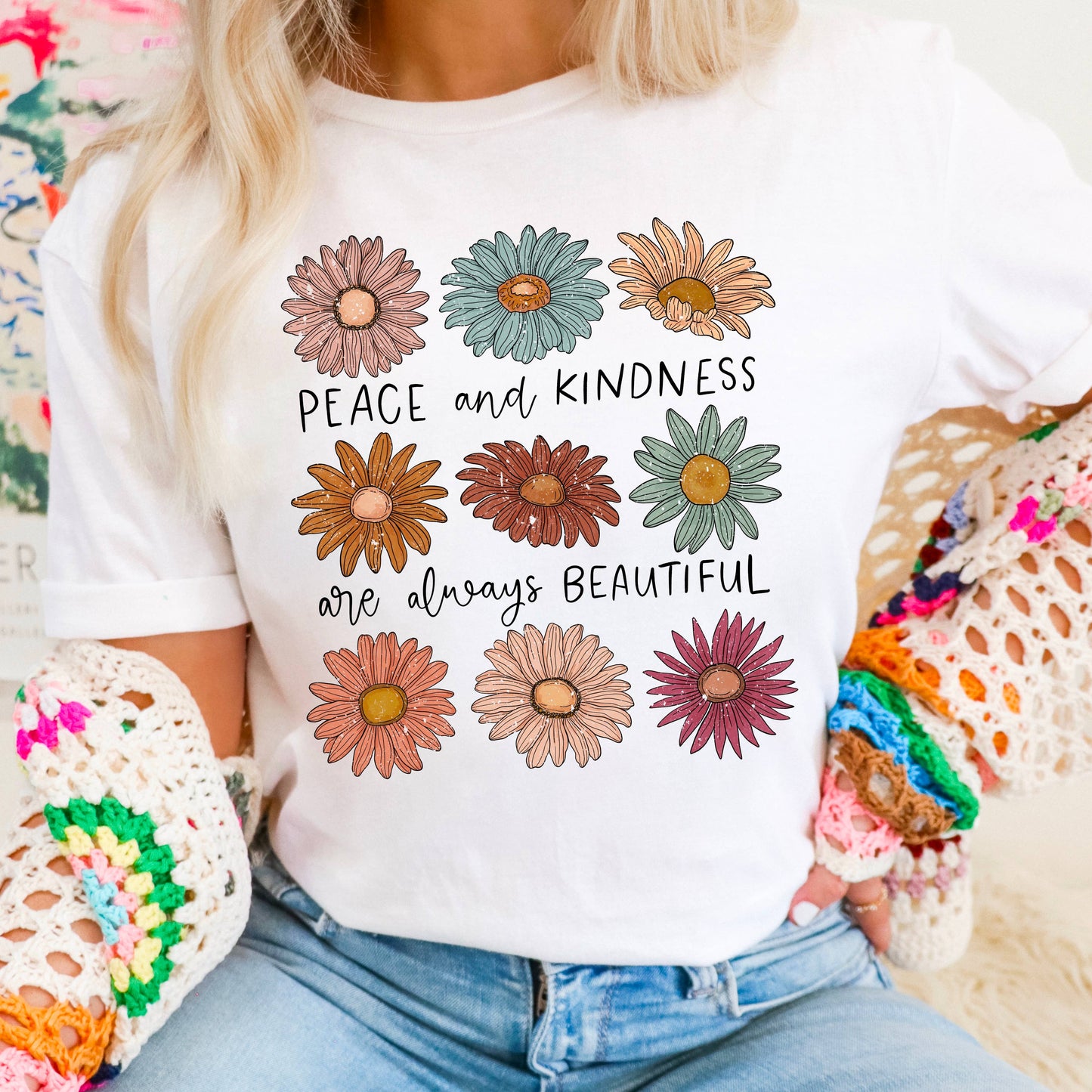 Peace & Kindness Floral Spring 2025  Graphic Tee | Gildan