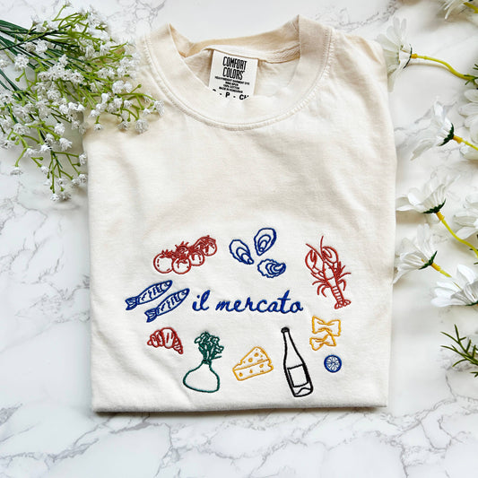 Embroidered Il Mercato Italian Market Trendy Tshirt