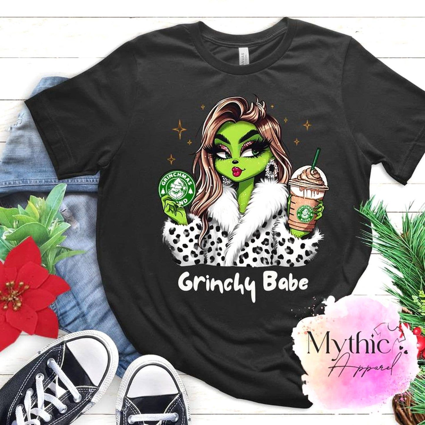 Grinchy Babe T-Shirt - Cute Funny Holiday Christmas Tee Gift
