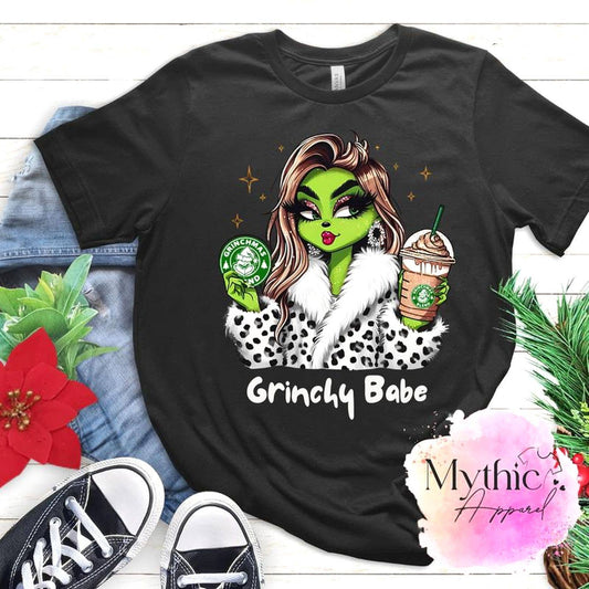 Grinchy Babe T-Shirt - Cute Funny Holiday Christmas Tee Gift