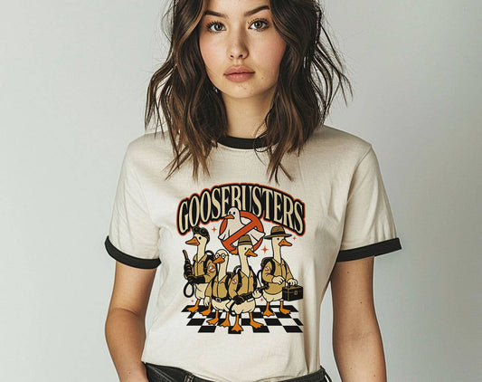 Goosebusters Funny Goose Ghost Halloween Ringer Shirt