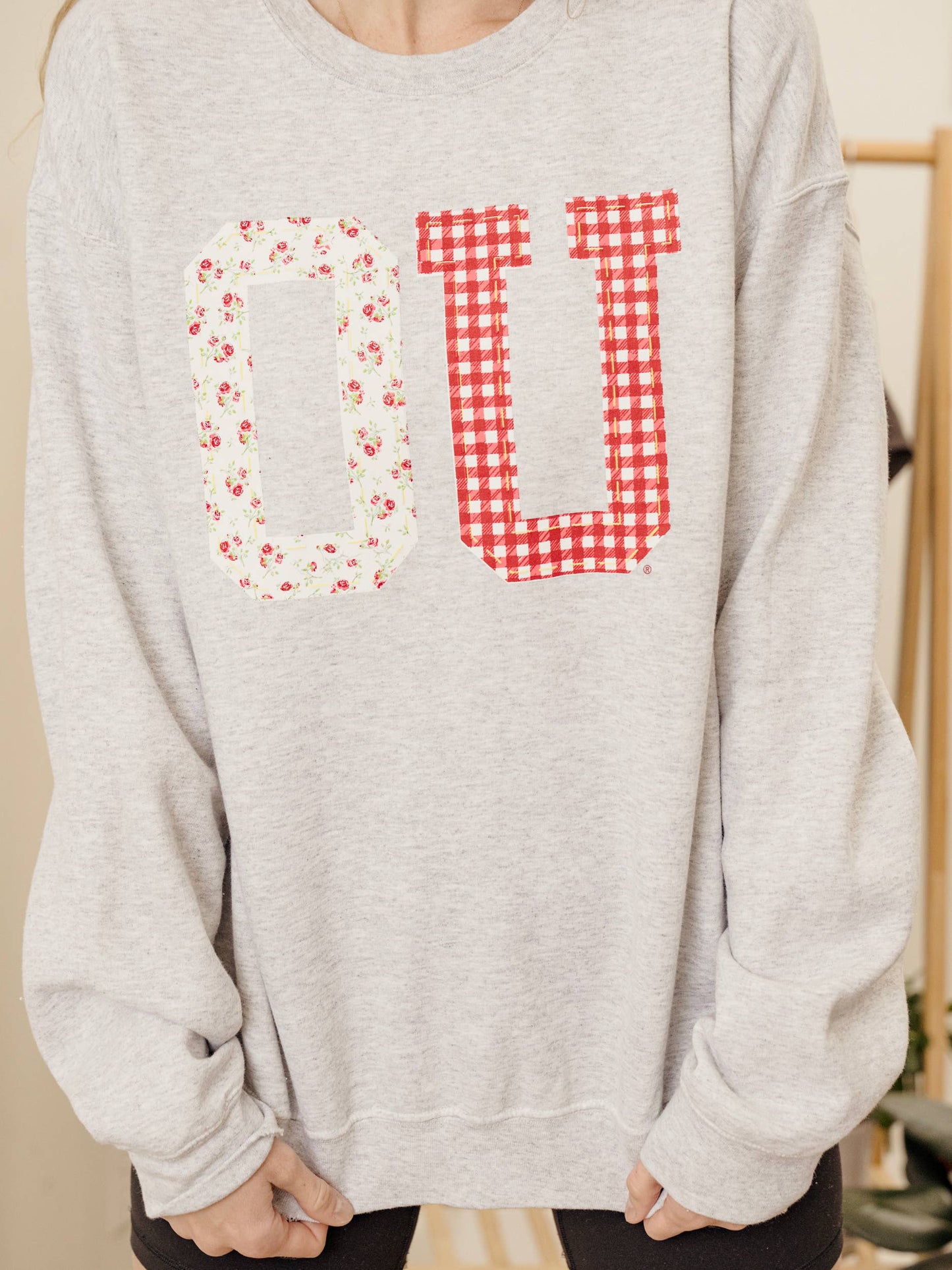 Ou Sooners Quilted Puff Ink Ash Gray Thrifted Sweatshirt