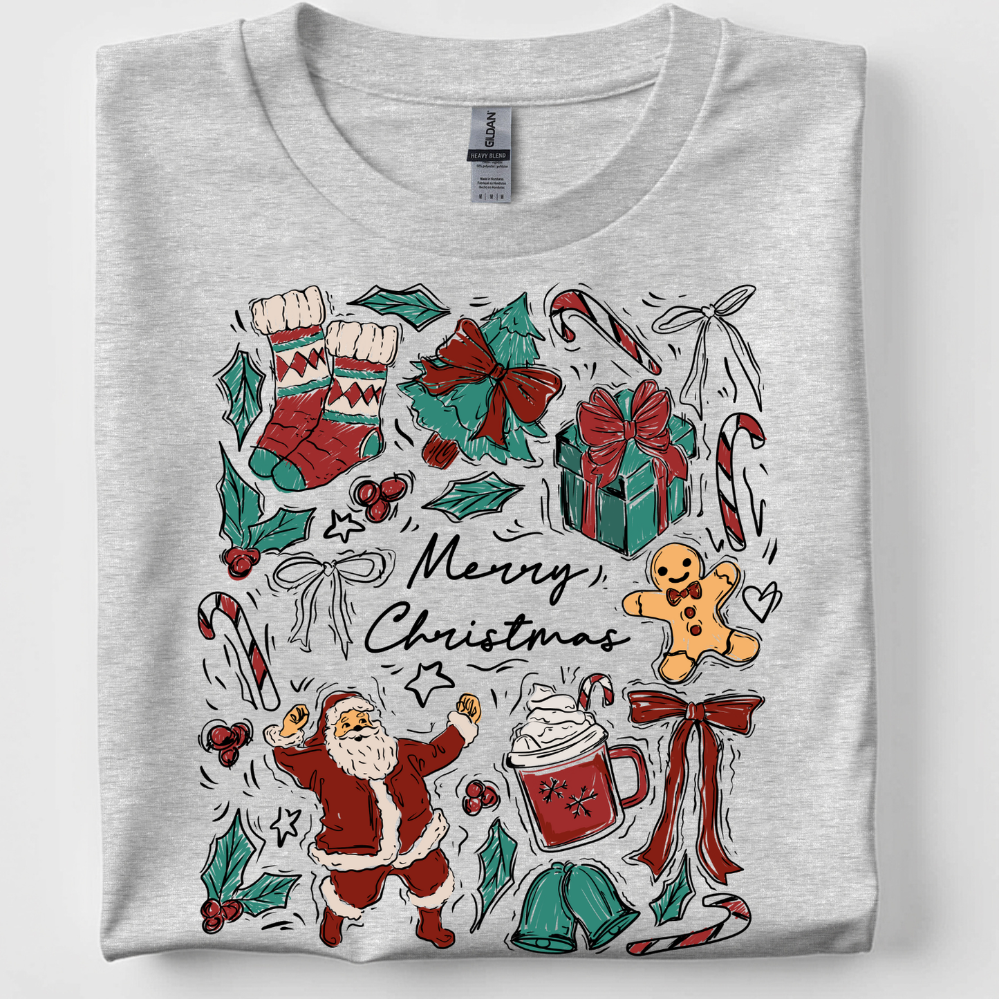 Merry Christmas Santa Gingerbread Bows Tshirt