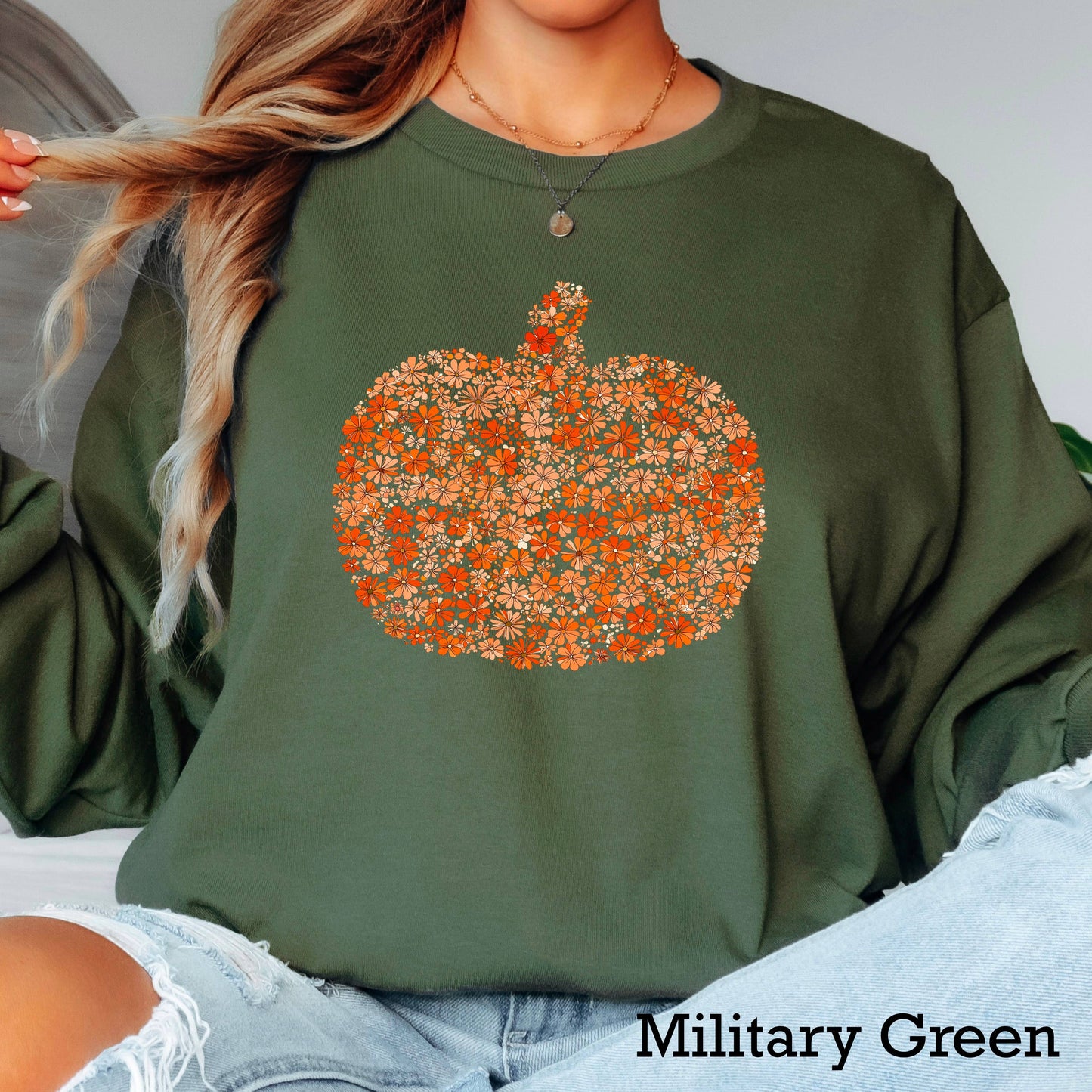 Fall Floral Pumpkin Women’S Long Sleeve Shirt | Gildan